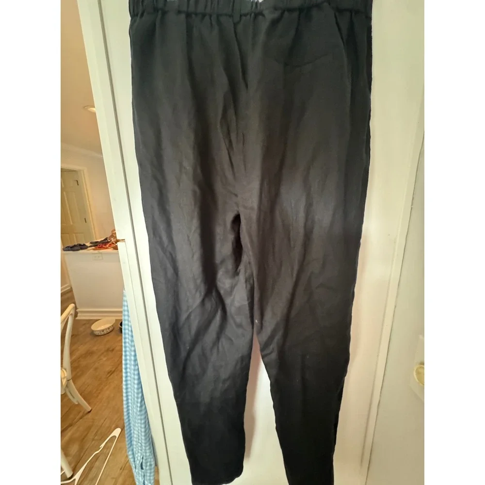 Quince Black European Linen Pleated Elastic Waist Pants Womens 14 New